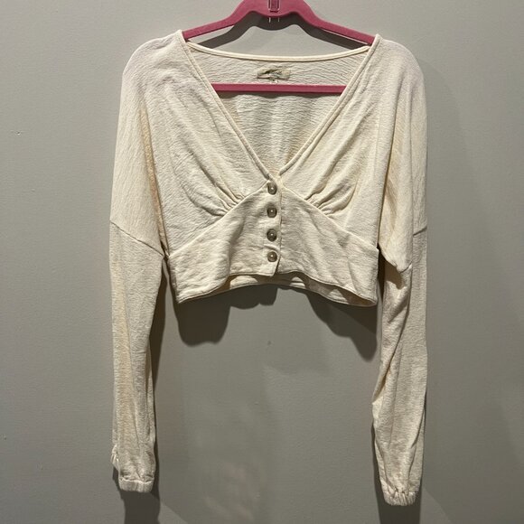 Madewell Cream Deep-V Button-Front Crop Top (Size M) - Picture 2 of 5